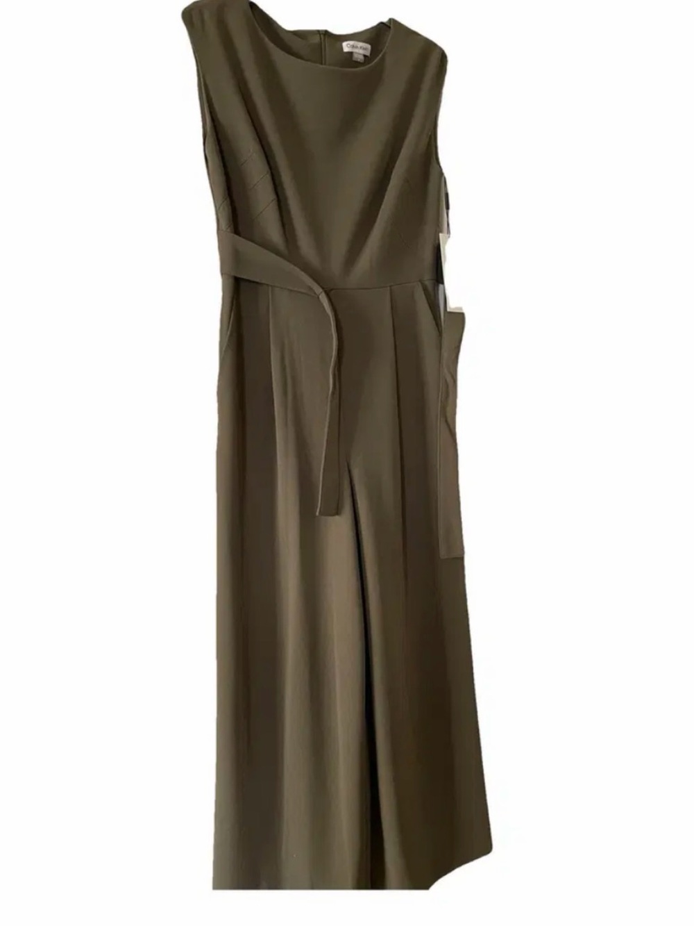 NWT Calvin Klein S/less Cropped Wide Leg Jumpsuit in Copper/Olive